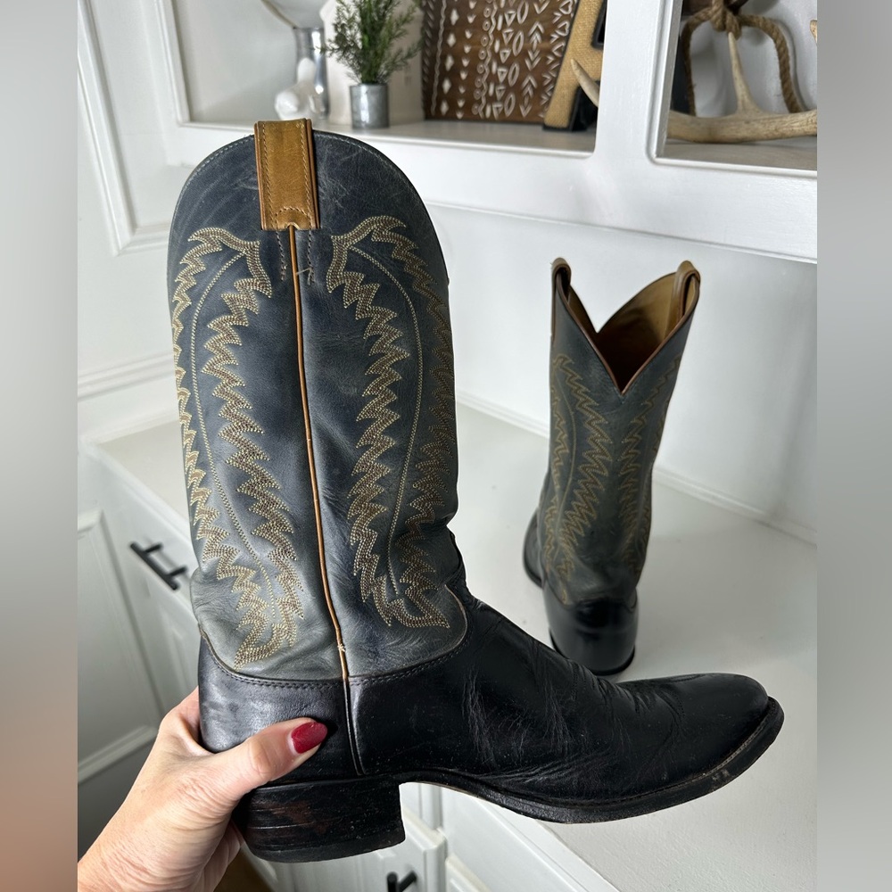 **SOLD**Vintage Justin Men’s 9D Black Leather Cowboy Boots Made in USA Classic - Picture 7 of 9